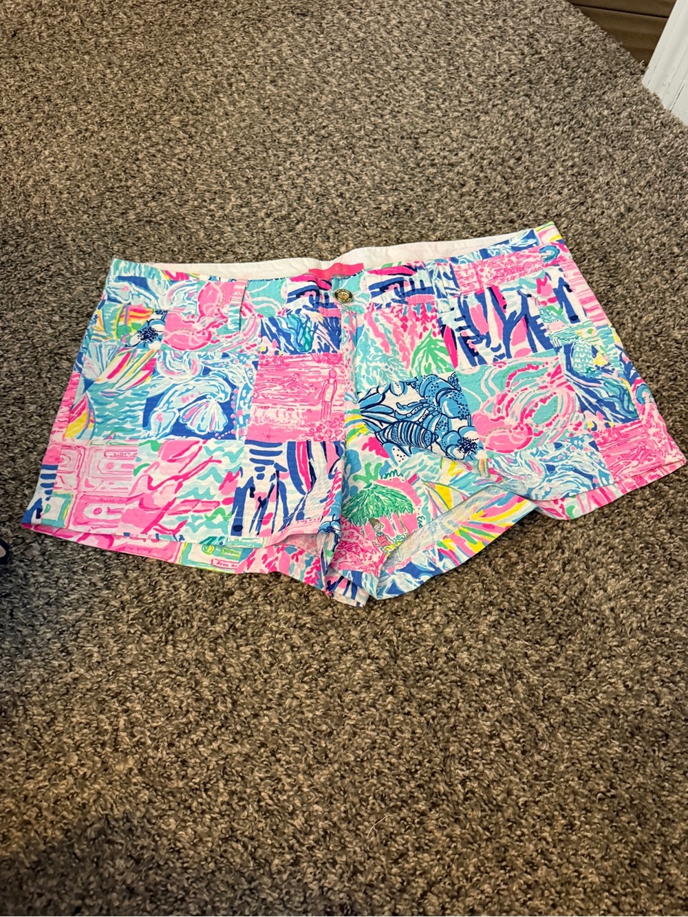 Lilly Pulitzer Patchwork Tropical Print Shorts in Pink, Blue, Green